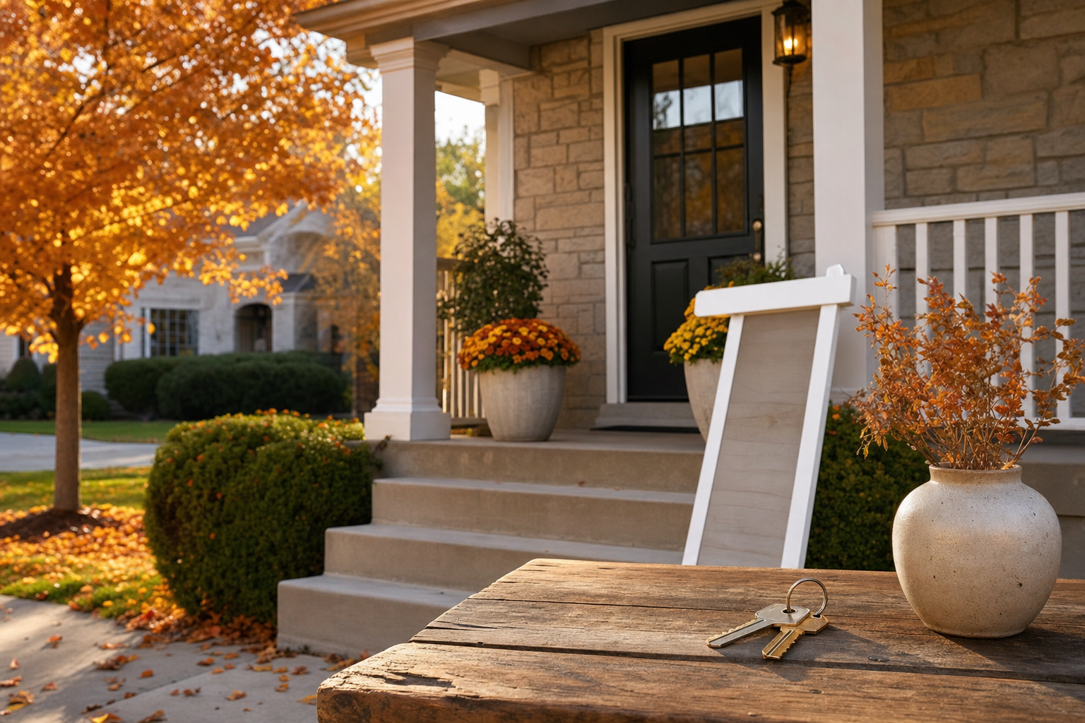 Welcoming front porch with keys
